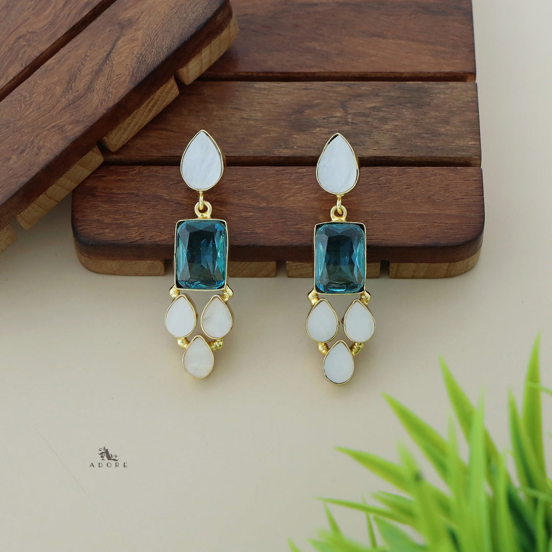 Calista Rectangular Glossy Earring + MOP Drops