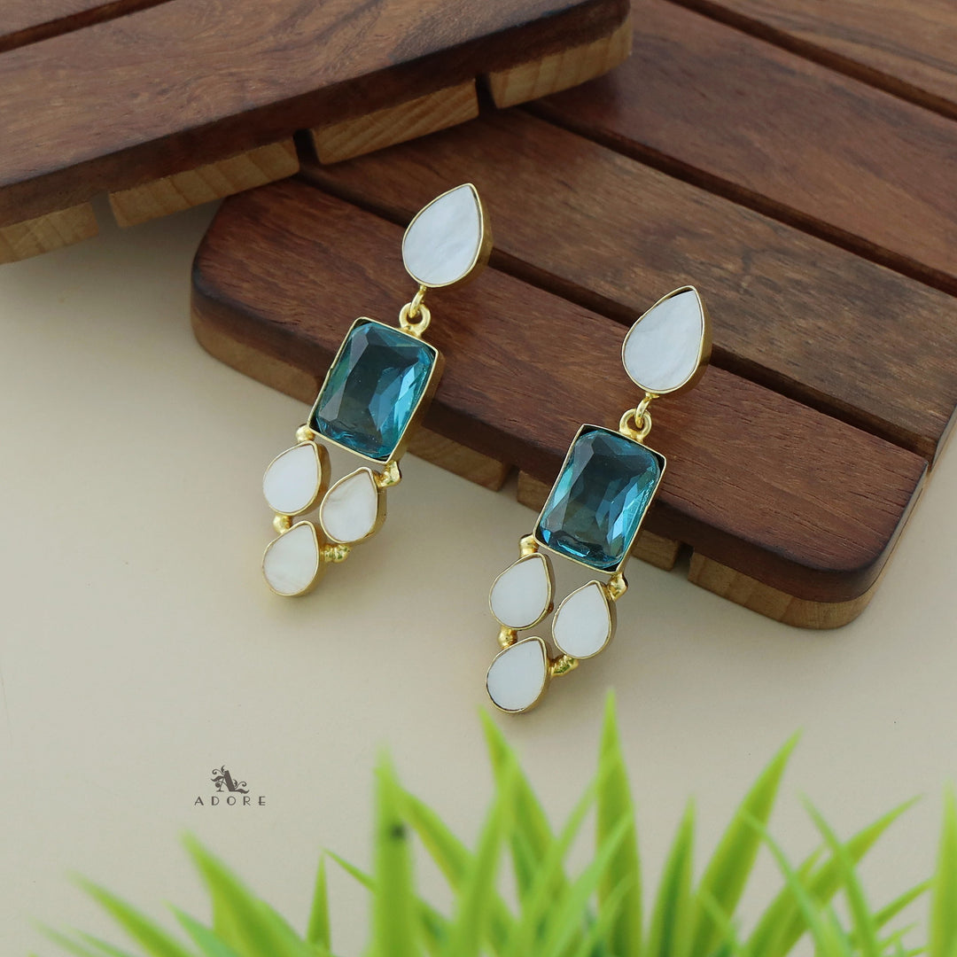 Calista Rectangular Glossy Earring + MOP Drops