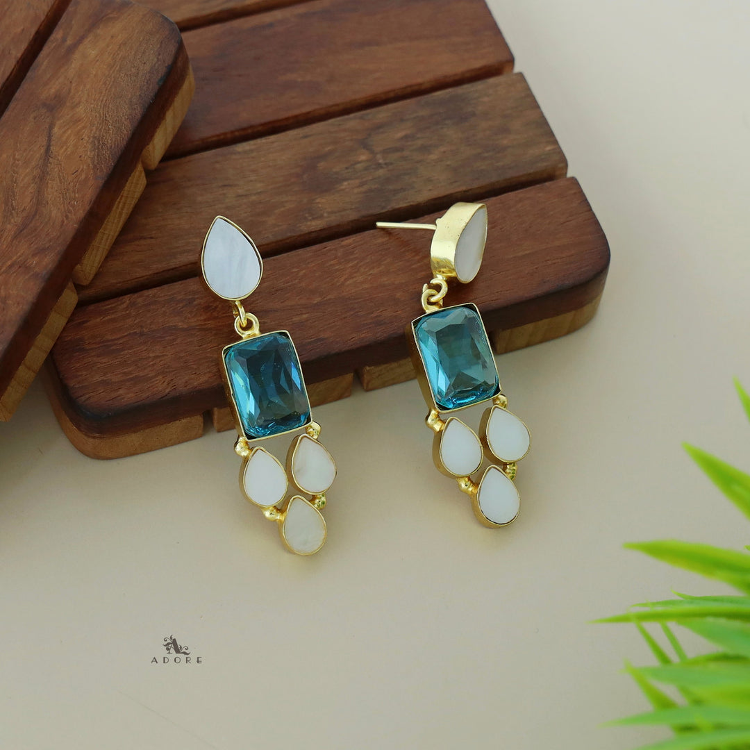 Calista Rectangular Glossy Earring + MOP Drops