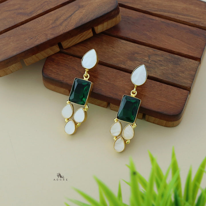 Calista Rectangular Glossy Earring + MOP Drops