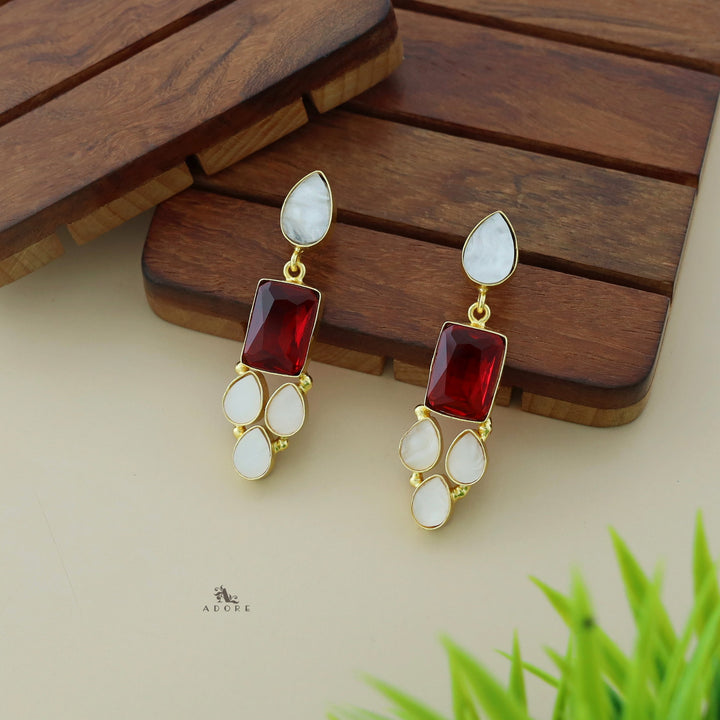 Calista Rectangular Glossy Earring + MOP Drops