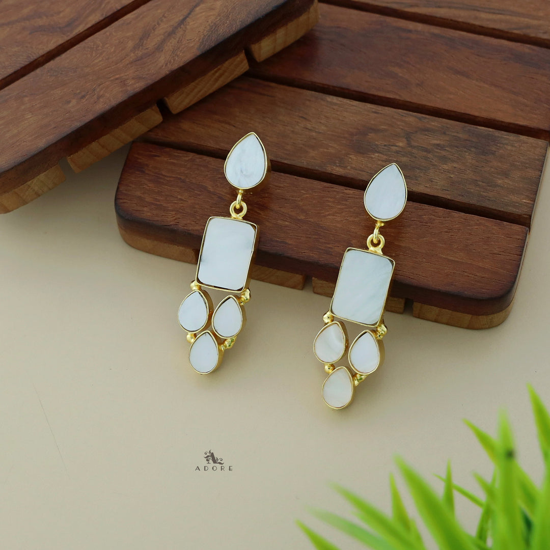 Calista Rectangular Glossy Earring + MOP Drops