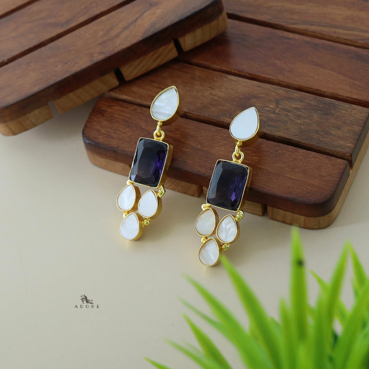 Calista Rectangular Glossy Earring + MOP Drops