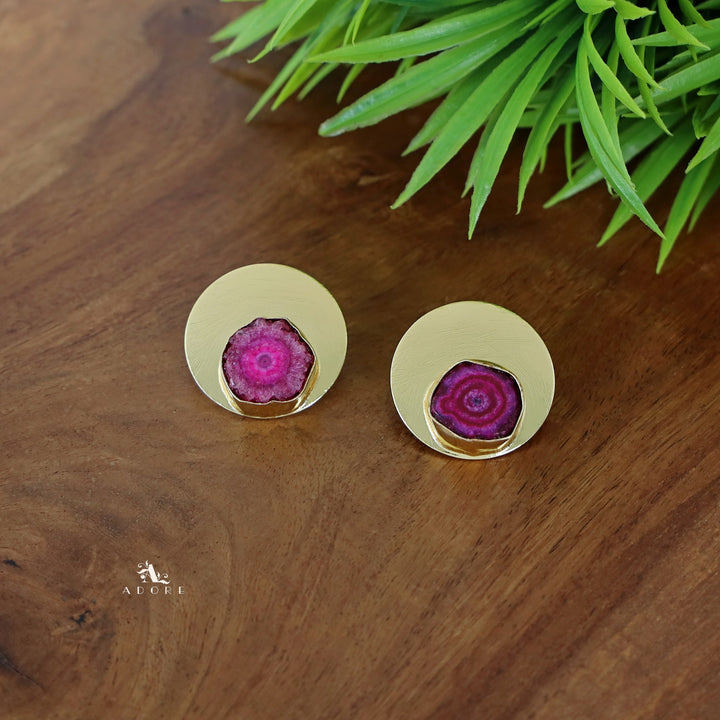 Golden Coin Agate Earring