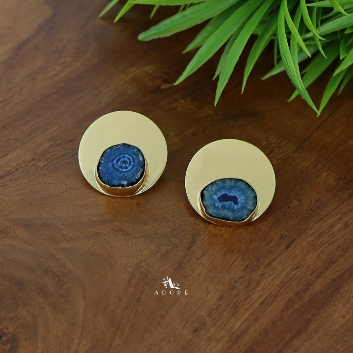 Golden Coin Agate Earring