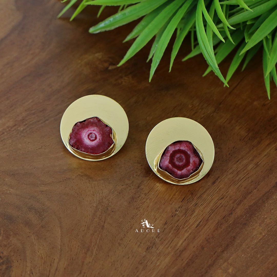 Golden Coin Agate Earring