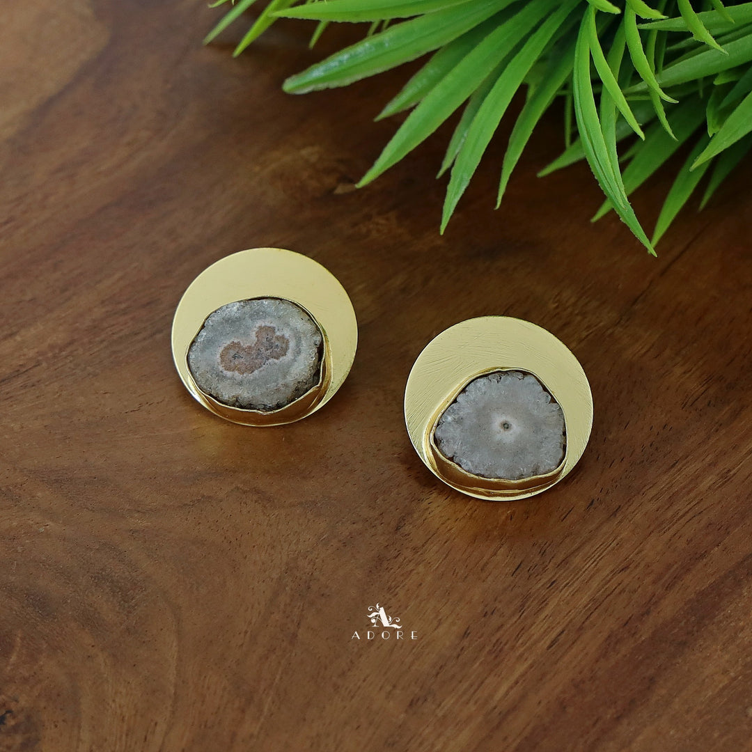 Golden Coin Agate Earring