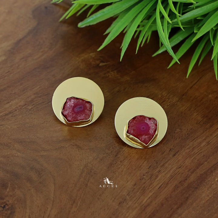 Golden Coin Agate Earring