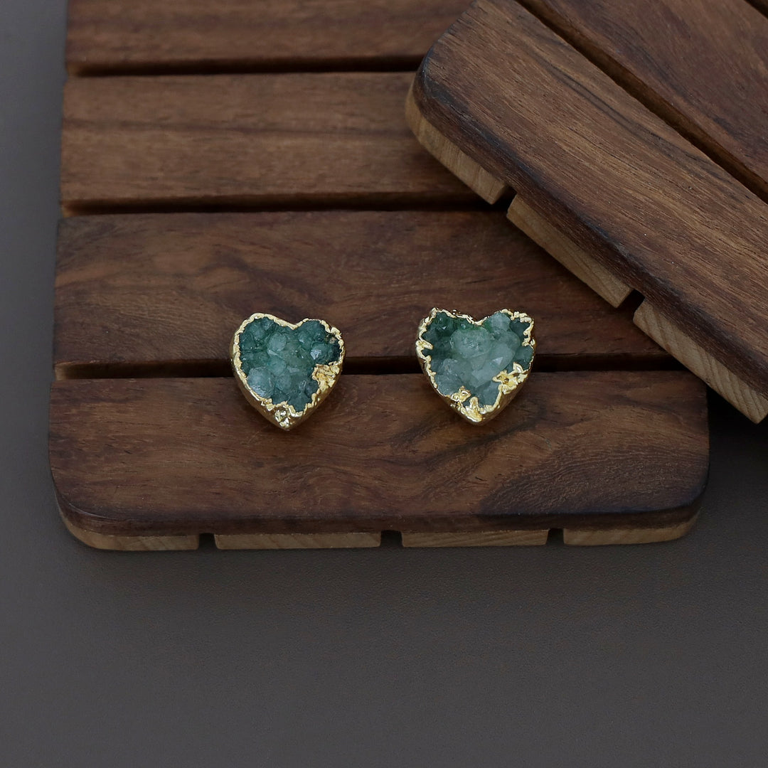 Golden Electro Plated Druzy Heart Stud