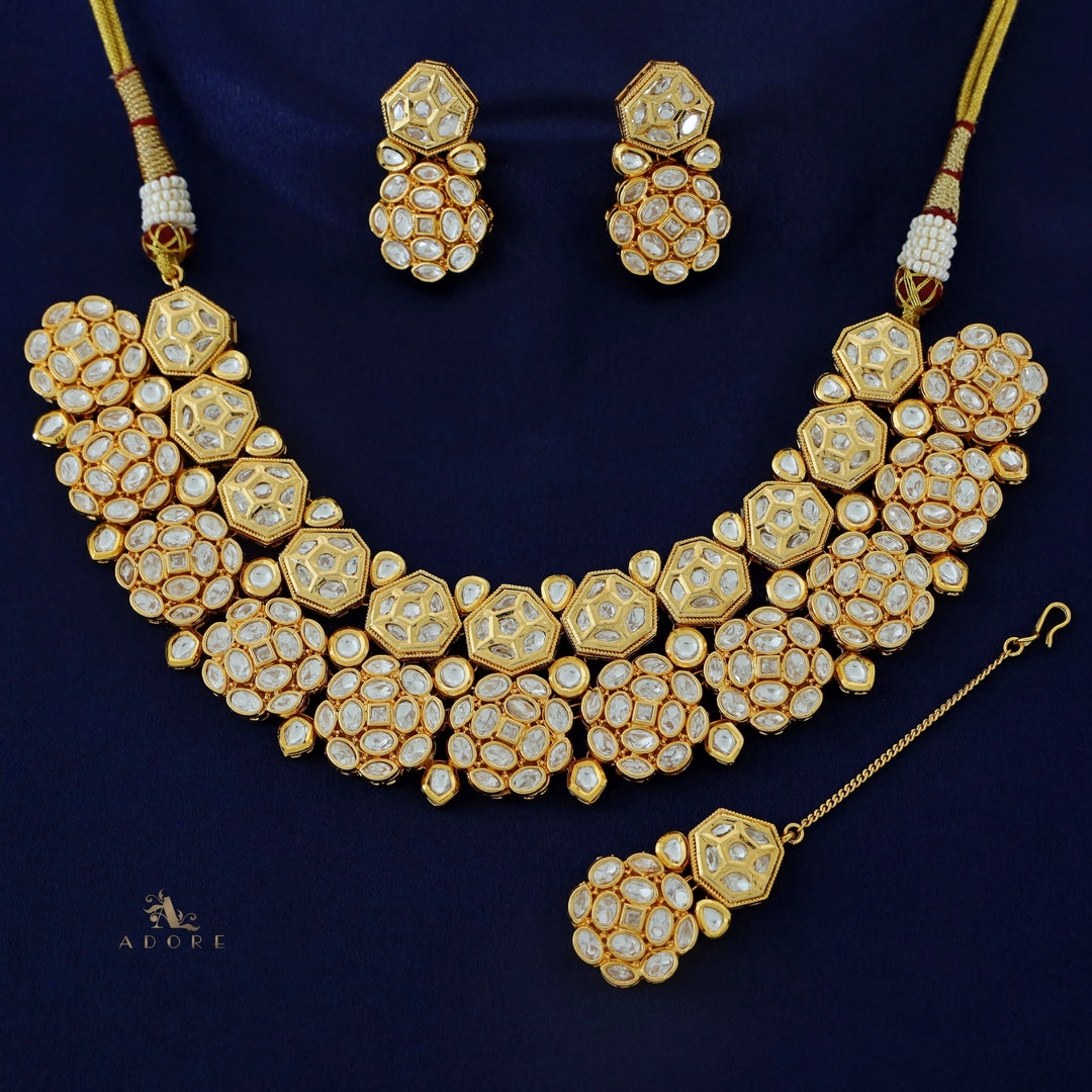 PREMIUM MAGDALEN KUNDAN NECKPIECE WITH EARRING + TIKKA