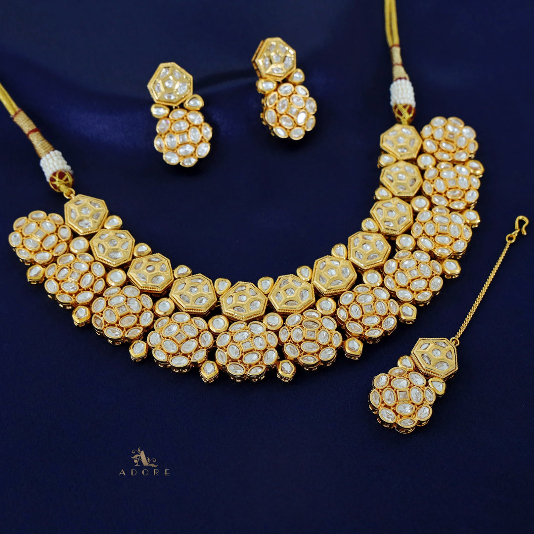 PREMIUM MAGDALEN KUNDAN NECKPIECE WITH EARRING + TIKKA