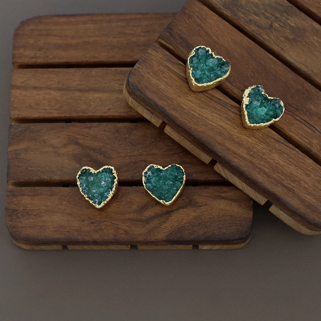 Golden Electro Plated Druzy Heart Stud