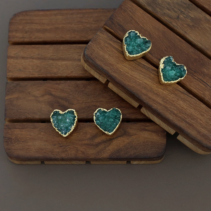 Golden Electro Plated Druzy Heart Stud