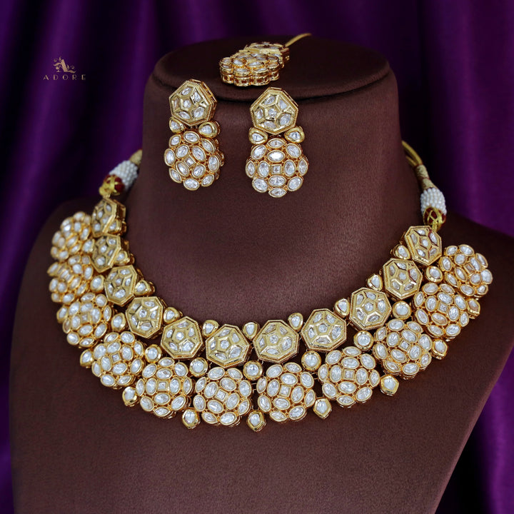 PREMIUM MAGDALEN KUNDAN NECKPIECE WITH EARRING + TIKKA