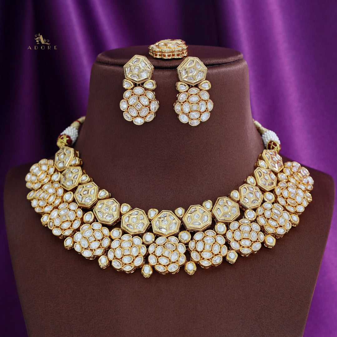 PREMIUM MAGDALEN KUNDAN NECKPIECE WITH EARRING + TIKKA