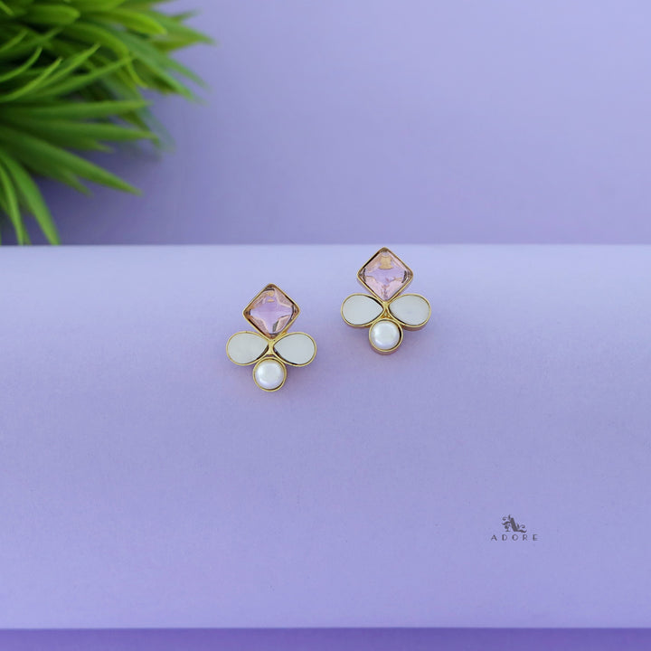 Twin Leaf Diamond Glossy MOP Stud