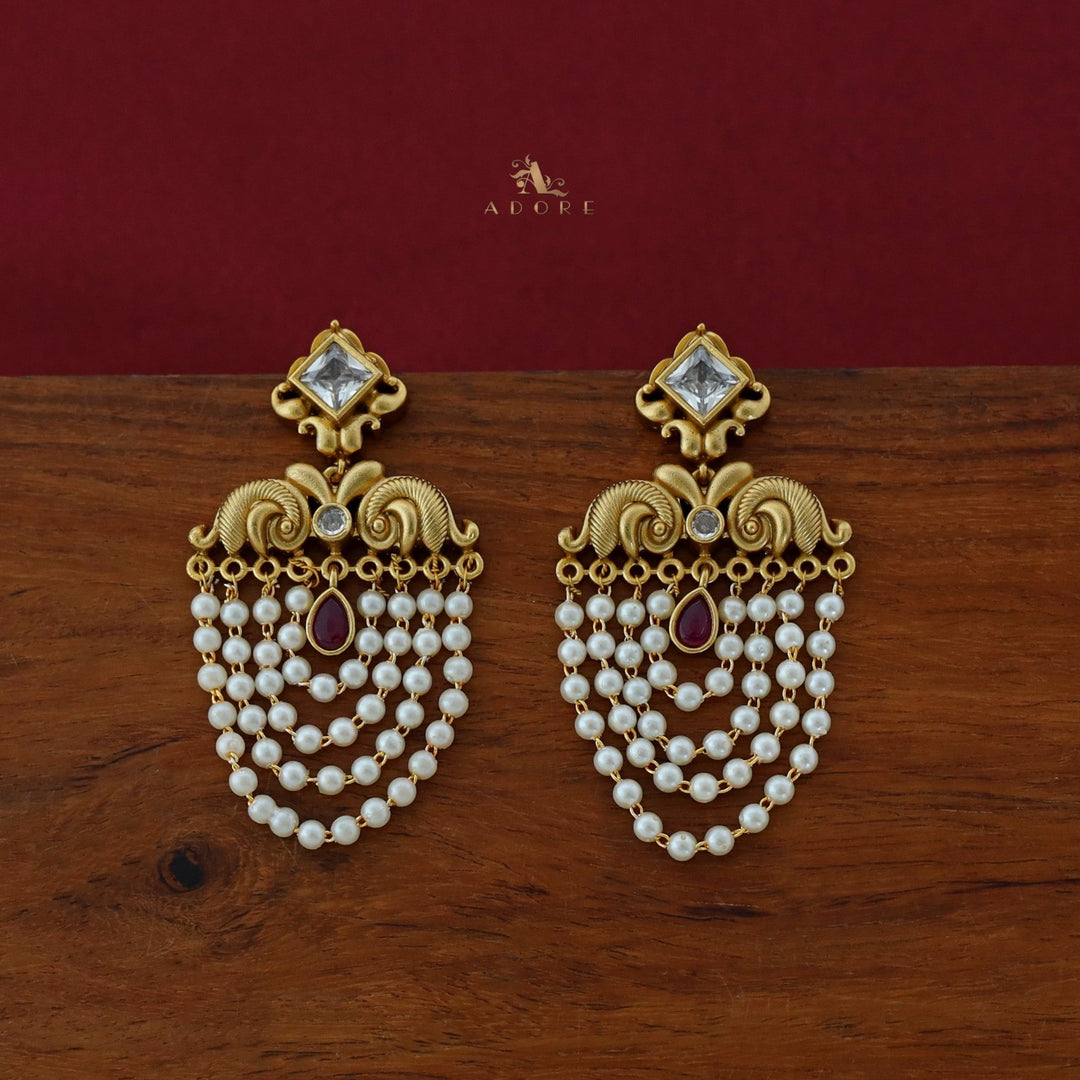 Avantika Diamond Circle Dew Drop Pearl Cluster Earring