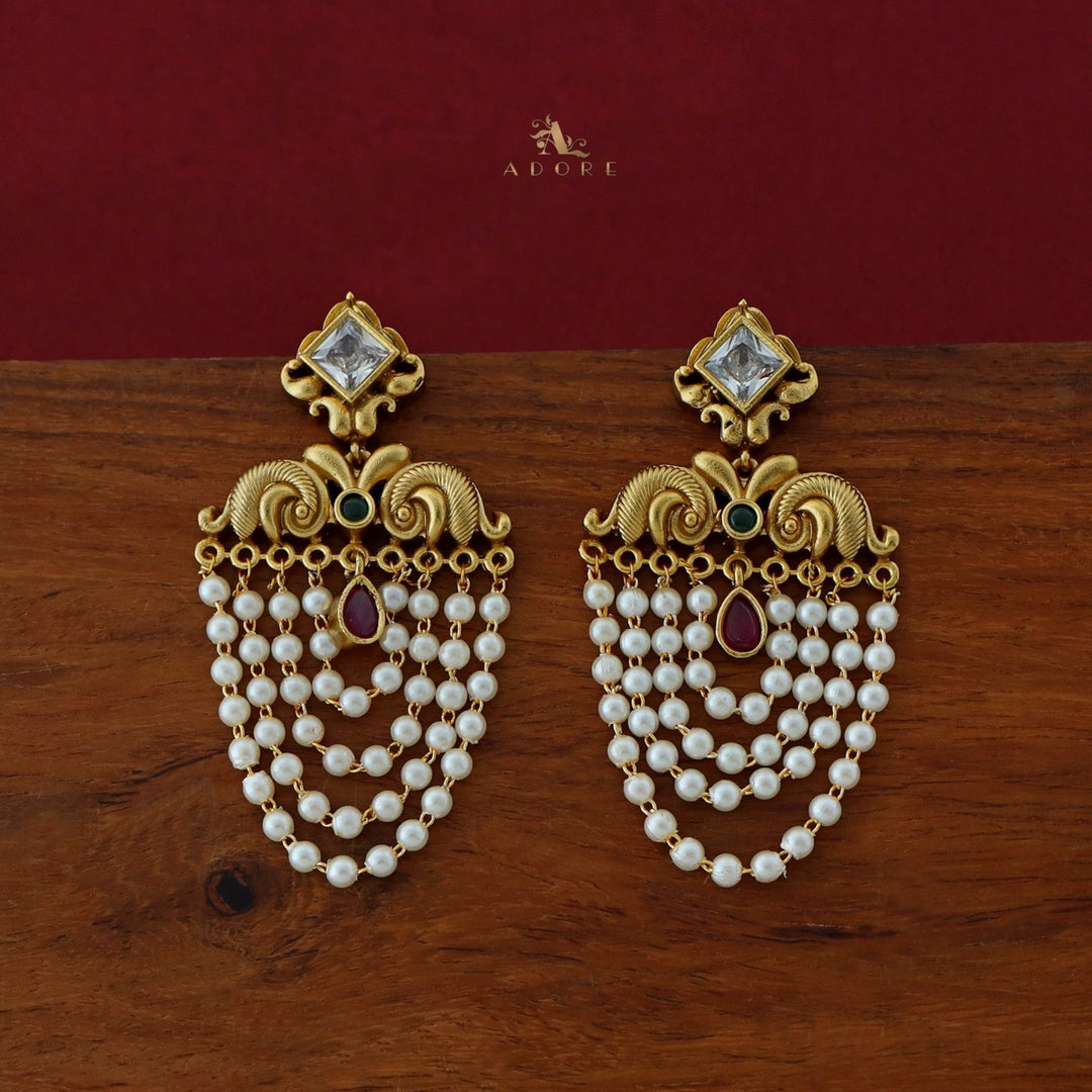 Avantika Diamond Circle Dew Drop Pearl Cluster Earring