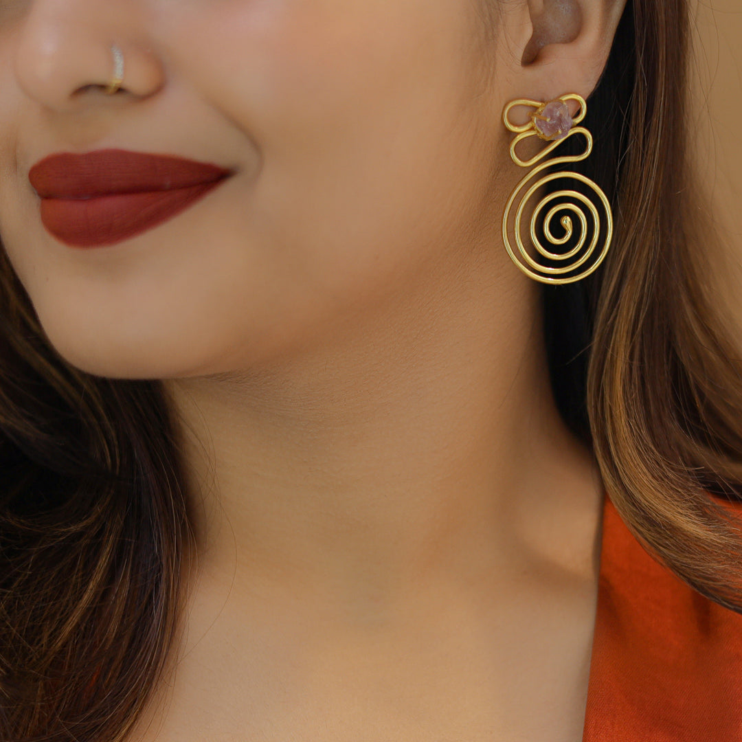 Ziana Golden Swirl Raw Stone Earring