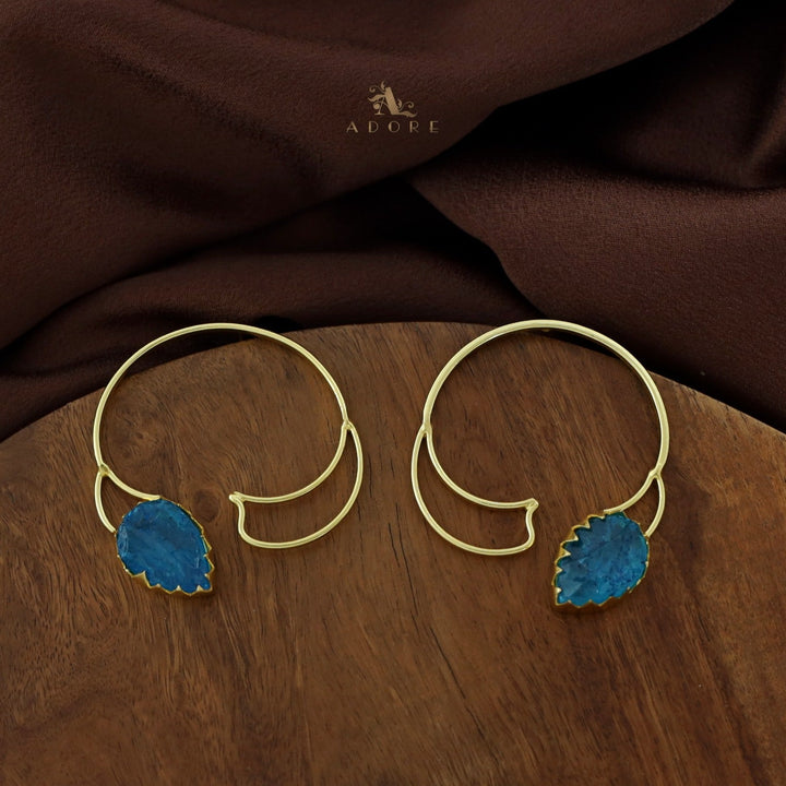 Golden Semi Circle Drop Raw Dyed Stone Earring