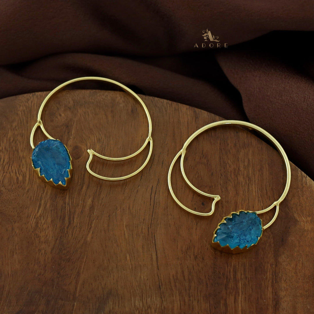 Golden Semi Circle Drop Raw Dyed Stone Earring