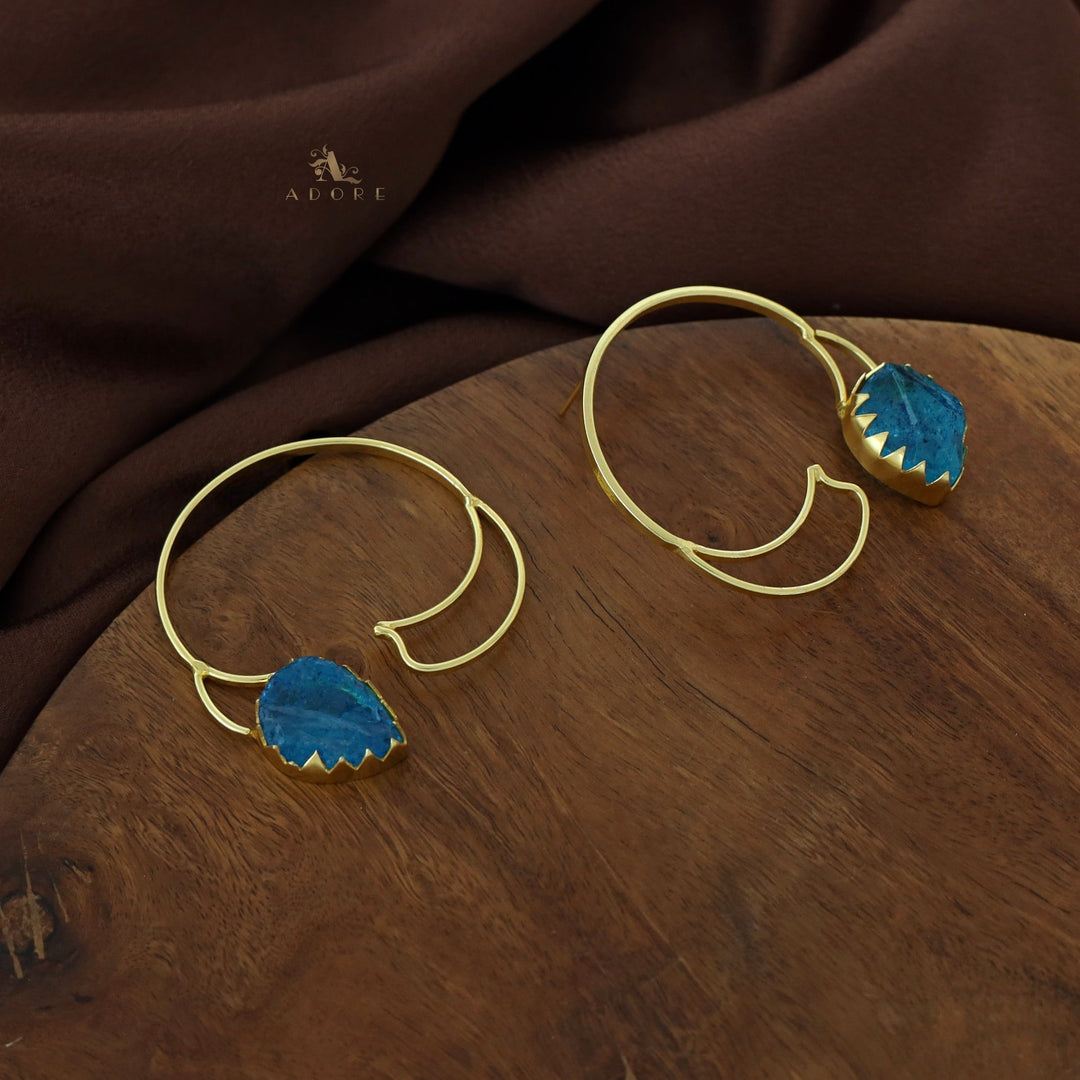 Golden Semi Circle Drop Raw Dyed Stone Earring