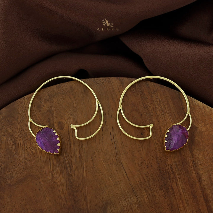 Golden Semi Circle Drop Raw Dyed Stone Earring