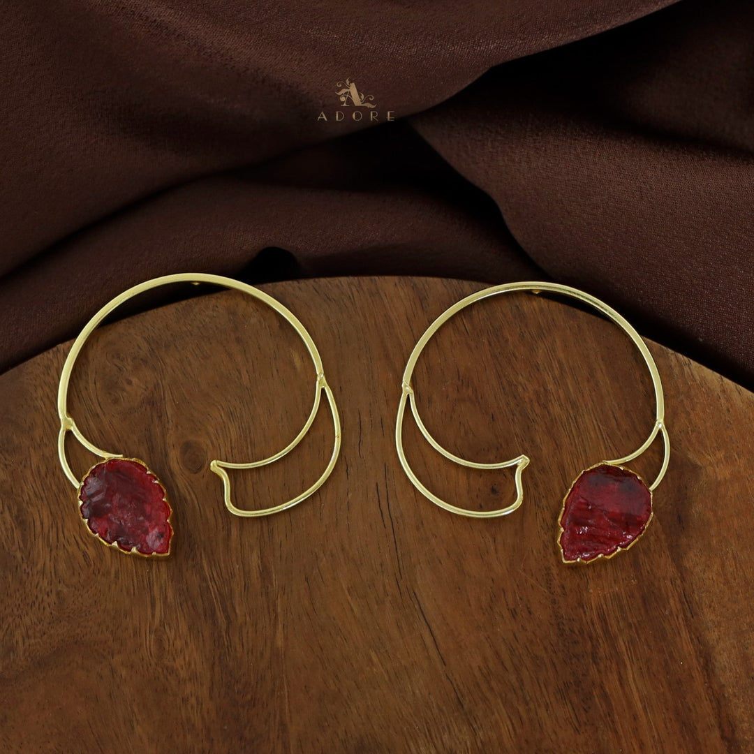 Golden Semi Circle Drop Raw Dyed Stone Earring