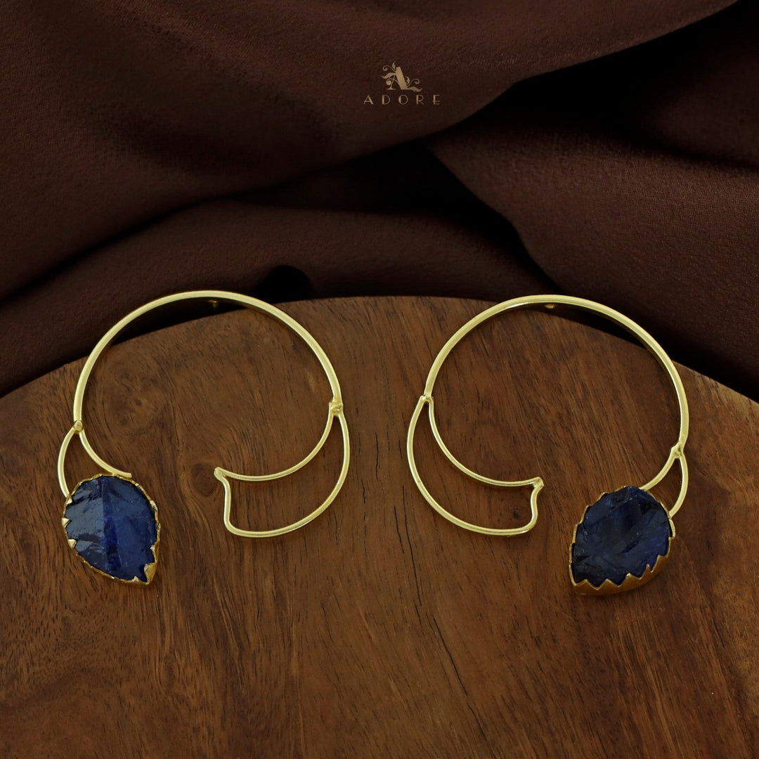 Golden Semi Circle Drop Raw Dyed Stone Earring