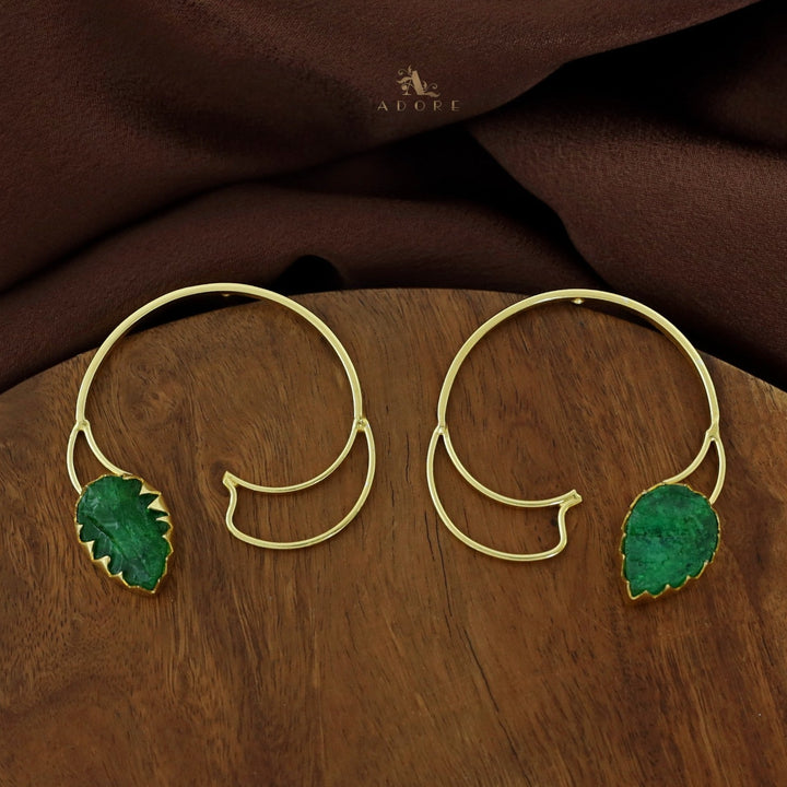 Golden Semi Circle Drop Raw Dyed Stone Earring