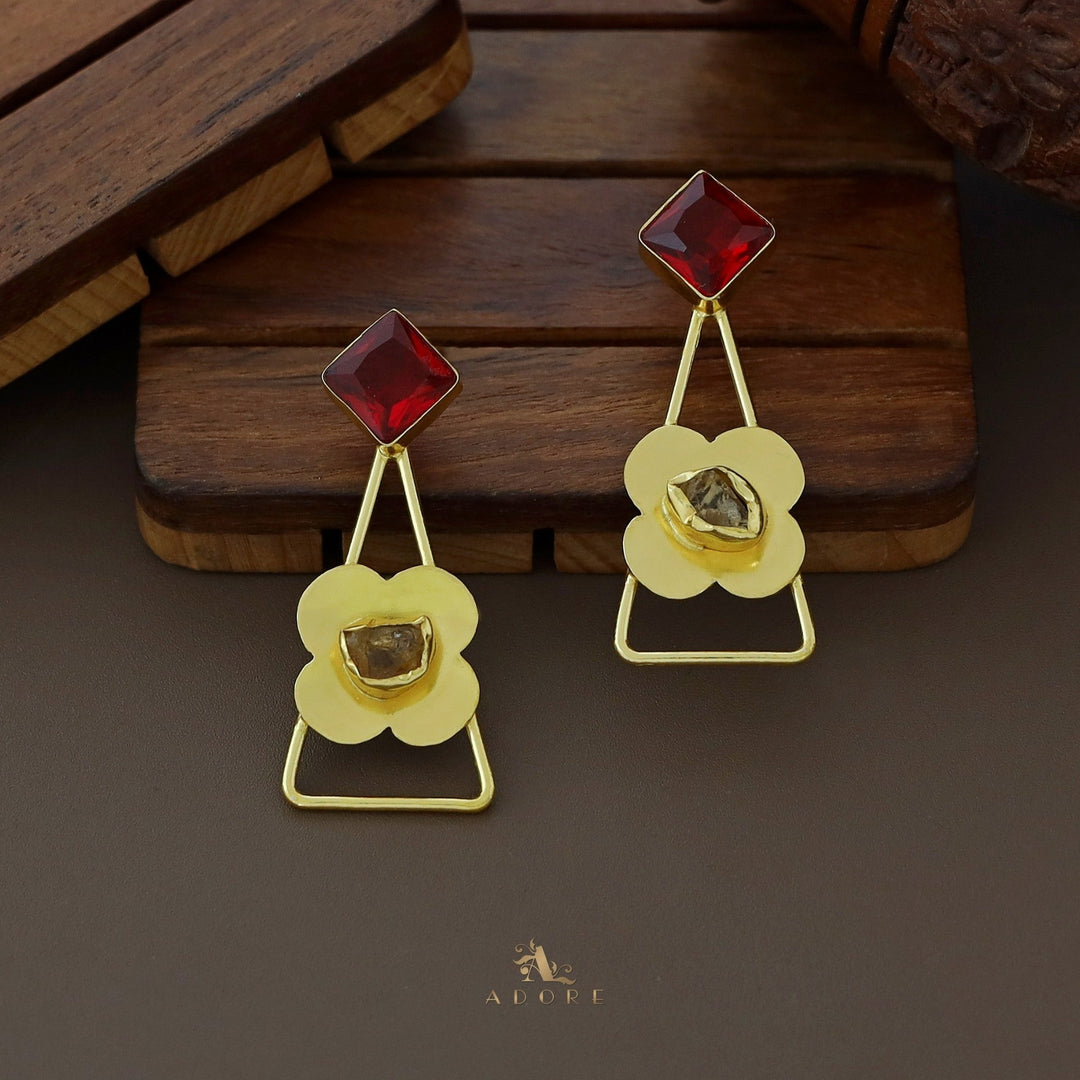 Cella Glossy Diamond Triangle Flower Raw Stone Earring