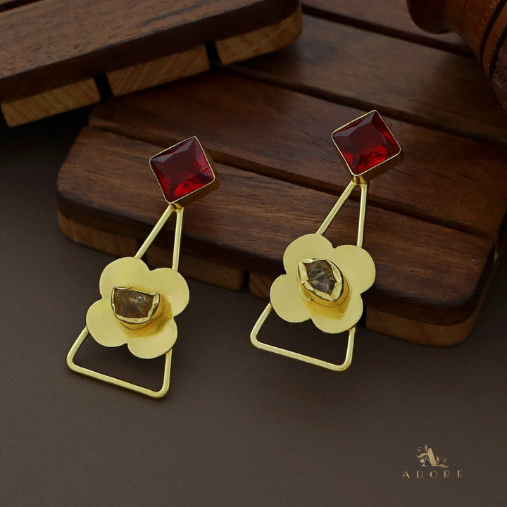 Cella Glossy Diamond Triangle Flower Raw Stone Earring