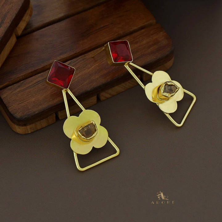 Cella Glossy Diamond Triangle Flower Raw Stone Earring