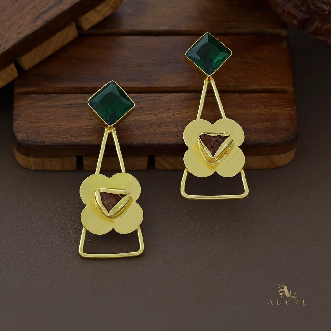 Cella Glossy Diamond Triangle Flower Raw Stone Earring