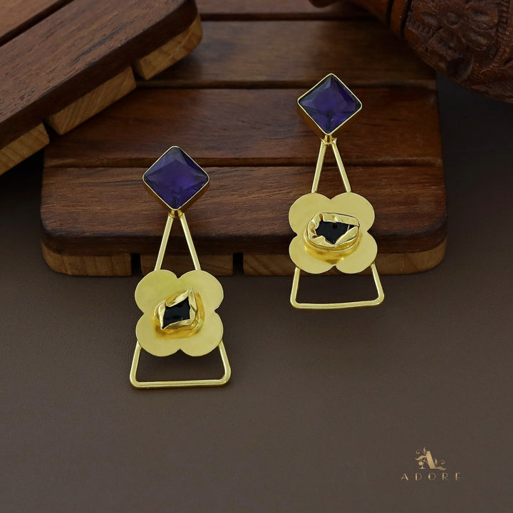 Cella Glossy Diamond Triangle Flower Raw Stone Earring