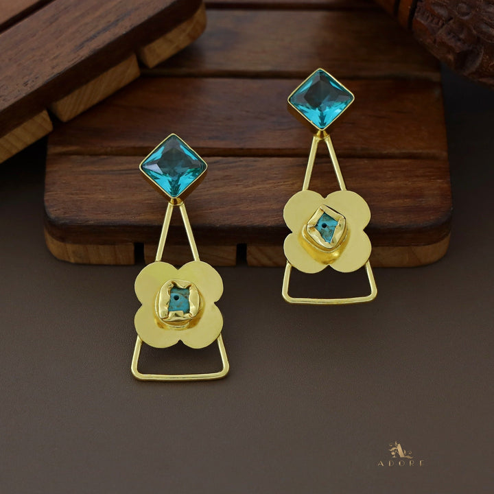 Cella Glossy Diamond Triangle Flower Raw Stone Earring