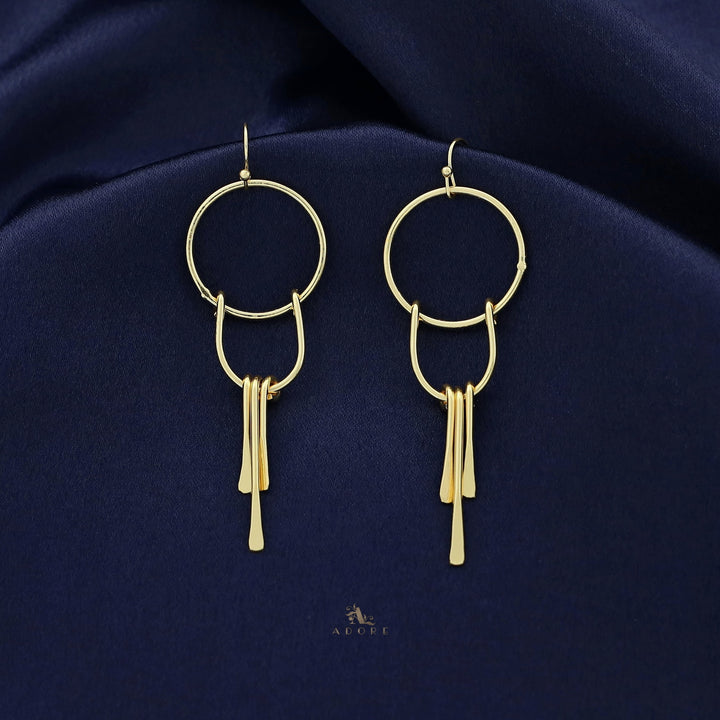 Tri Stick Golden Circle Swing Drop Earring