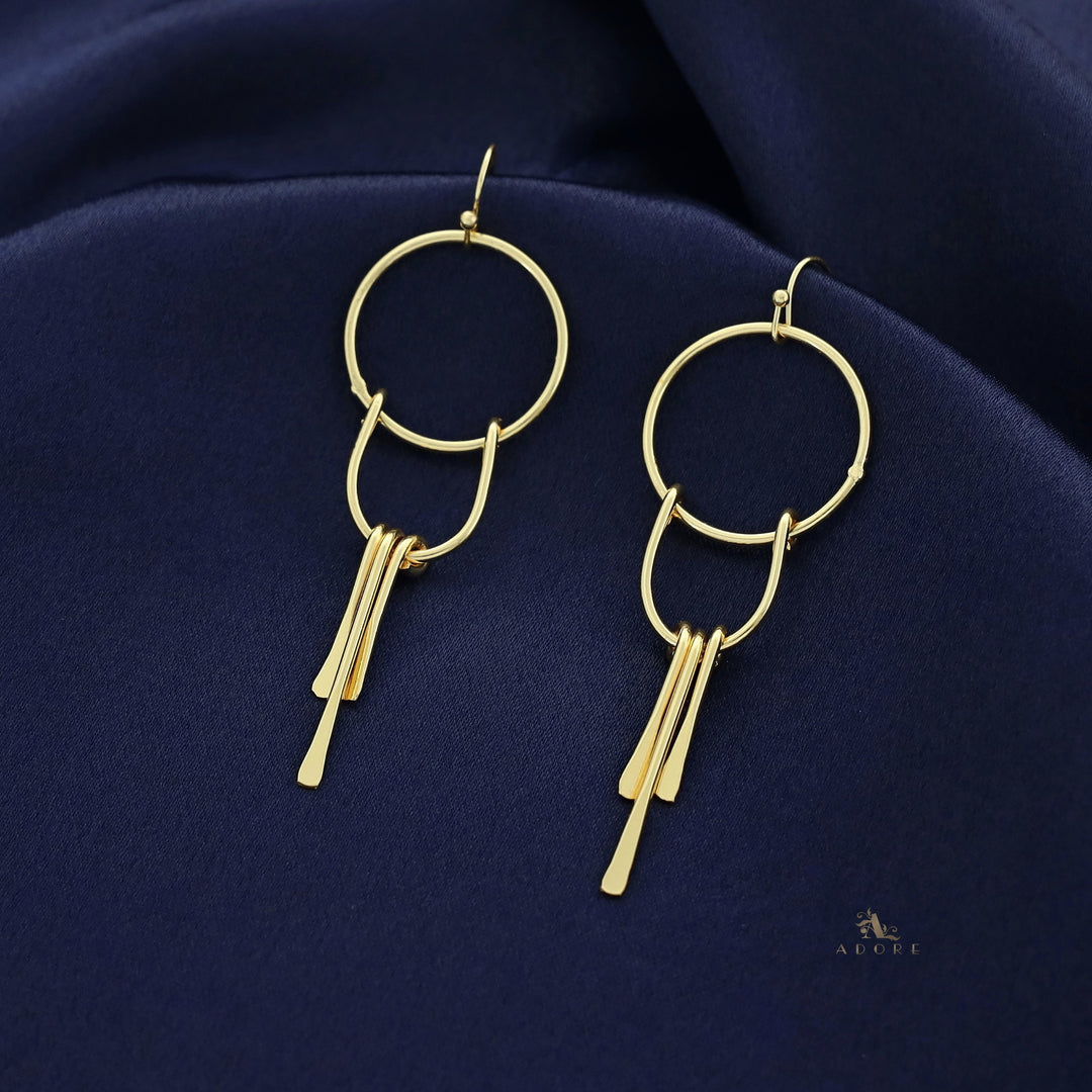 Tri Stick Golden Circle Swing Drop Earring