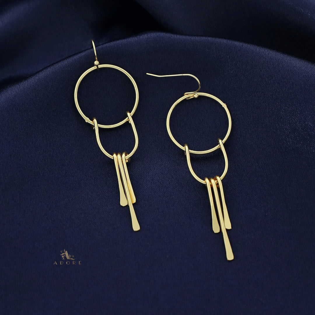 Tri Stick Golden Circle Swing Drop Earring