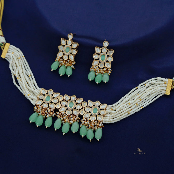 Premium Aehili Polki Kundan Neckpiece With Earring