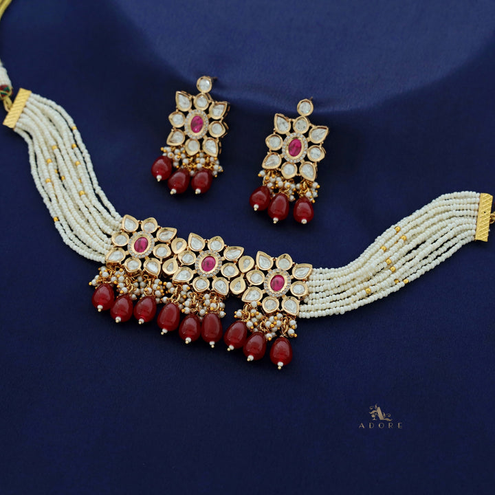 Premium Aehili Polki Kundan Neckpiece With Earring