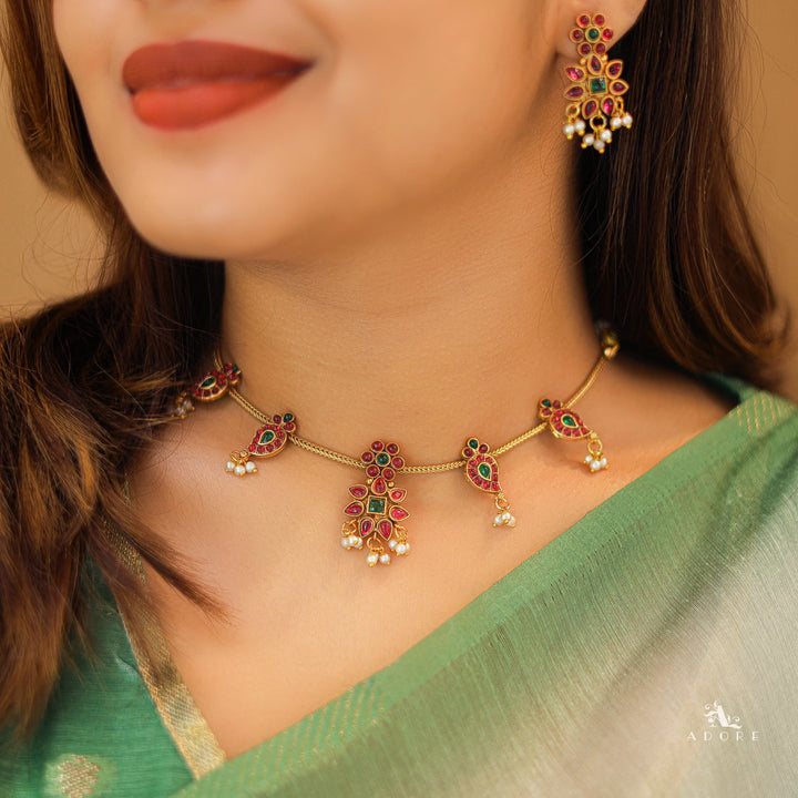 Aradhana Mango Pearl Short Neckpiece With Earring