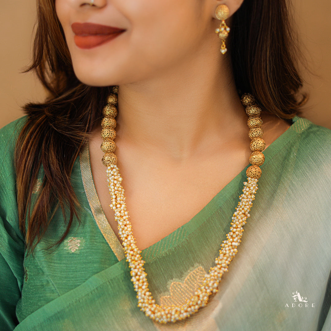 Pearl Cluster Bead Neckpiece With Earring