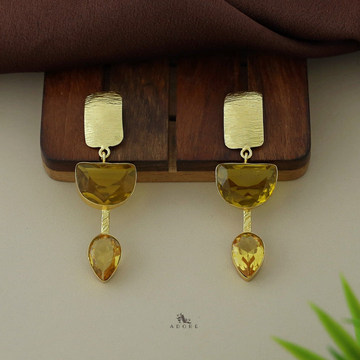 Golden Textured Glossy Semi Circle And Dew Drop Earring