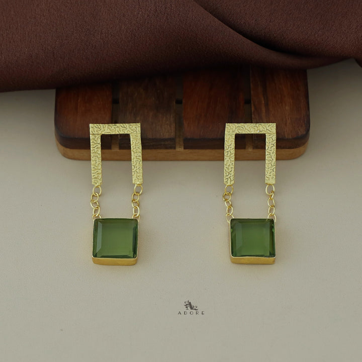 Textured Open Rectangle Glossy Square Earring