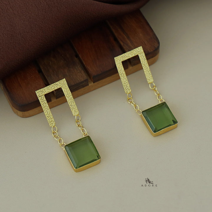 Textured Open Rectangle Glossy Square Earring