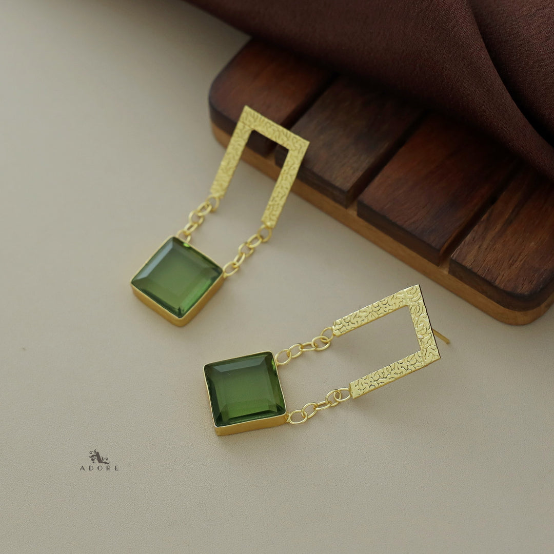 Textured Open Rectangle Glossy Square Earring