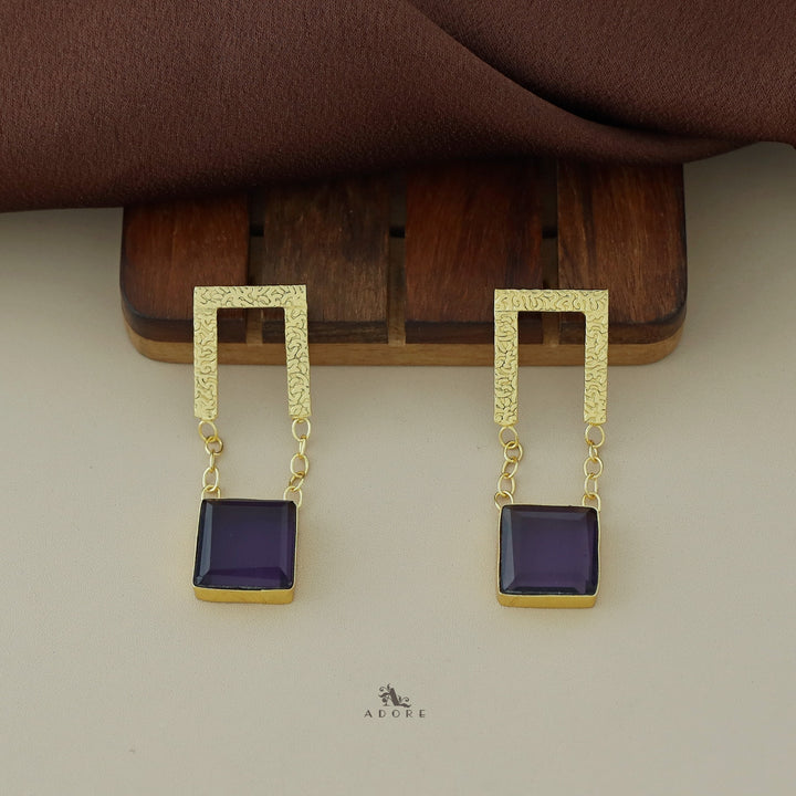 Textured Open Rectangle Glossy Square Earring