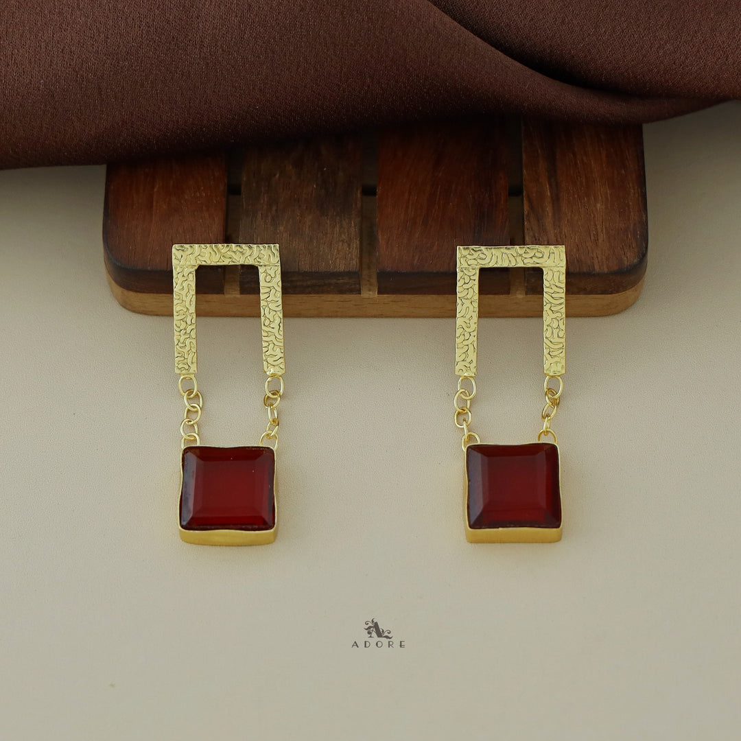 Textured Open Rectangle Glossy Square Earring