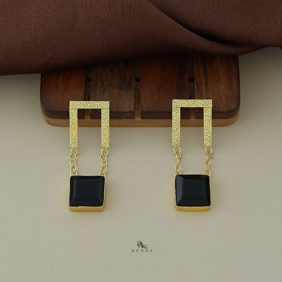 Textured Open Rectangle Glossy Square Earring